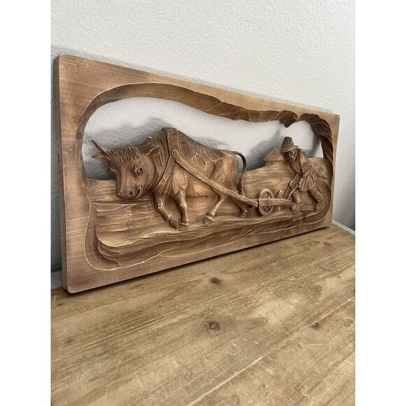 FARMER Folk Art Wooden Wall Decor - Alder Wood Hand Carved Tree - Ukrainian Farm - Picture 2 of 9